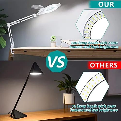 10X Magnifying Glass with Light and Stand, NUEYiO 2200 Lumen Stepless Dimmable LED Magnifying Lamp, 4" Real Glass Lens, Adjustable Swing Arm Lighted Magnifier Lamp for Repair, Crafts, Workbench-Black