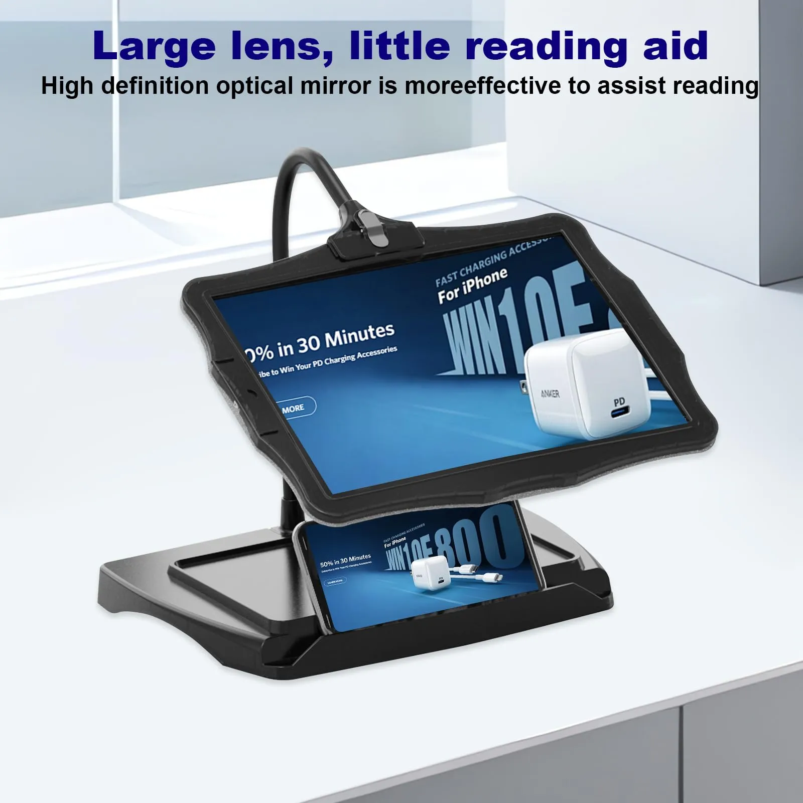 10X Square Magnifying Glass with Light and Stand, Real Glass LED Illuminated Magnifying Glass, 5 Color Modes Continuously Dimmable, Hands-Free Mag Desk Lamp with Clamp for Reading Craft Hobby Closing Work, Black 8079-2