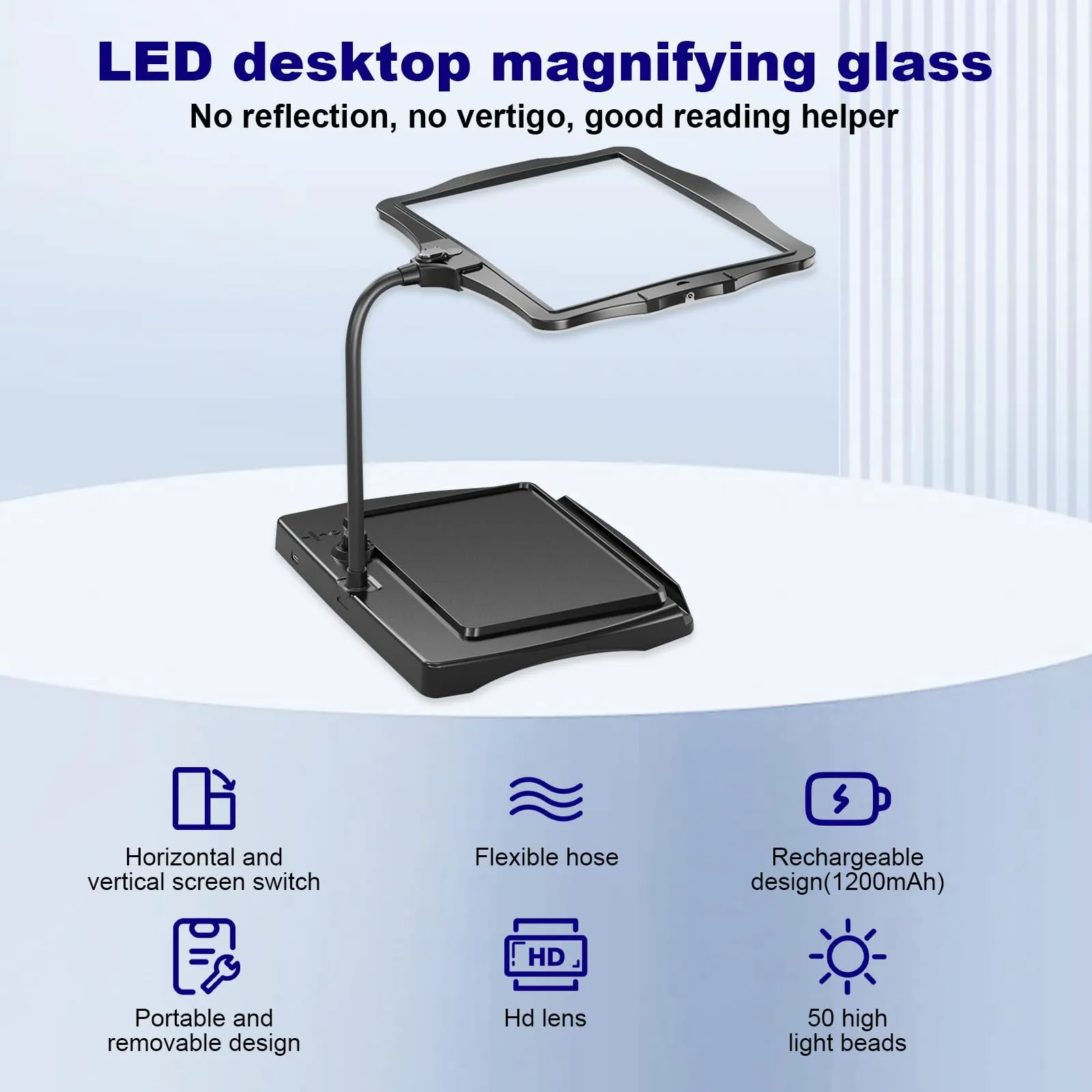 10X Square Magnifying Glass with Light and Stand, Real Glass LED Illuminated Magnifying Glass, 5 Color Modes Continuously Dimmable, Hands-Free Mag Desk Lamp with Clamp for Reading Craft Hobby Closing Work, Black 8079-2