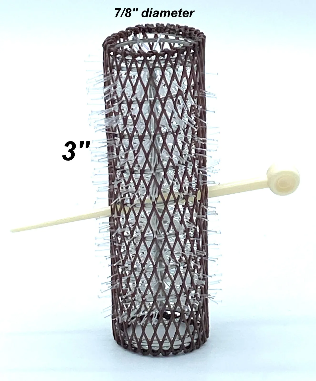 12 pc Vintage Style Hair Rollers BRUSH ROLLERS & 12 PINS - Mesh Hair Curlers with Bristles 3"x 7/8" (12 Large Rollers & Pins)