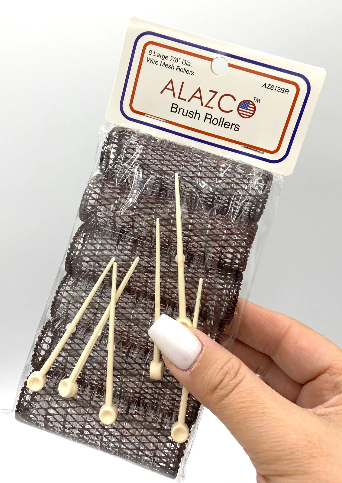 12 pc Vintage Style Hair Rollers BRUSH ROLLERS & 12 PINS - Mesh Hair Curlers with Bristles 3"x 7/8" (12 Large Rollers & Pins)