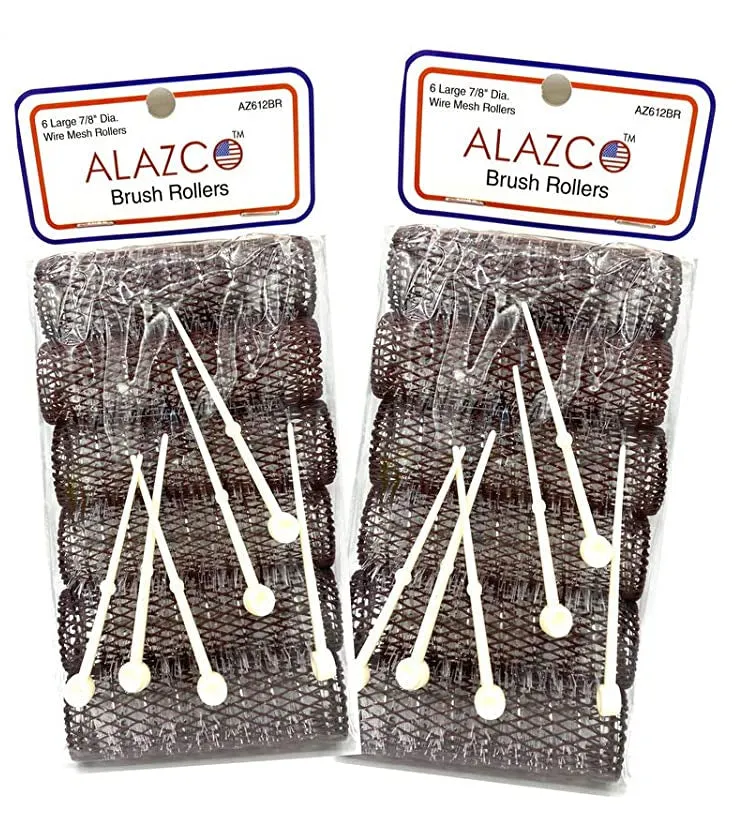 12 pc Vintage Style Hair Rollers BRUSH ROLLERS & 12 PINS - Mesh Hair Curlers with Bristles 3"x 7/8" (12 Large Rollers & Pins)