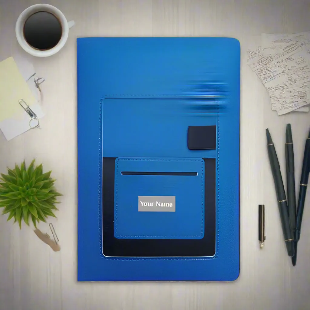 3 in 1 Customized Diary, Metal Keychain, Pen Combo Set with Name - Blue