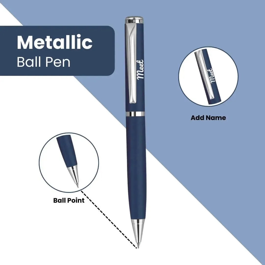 3 in 1 Customized Diary, Metal Keychain, Pen Combo Set with Name - Blue