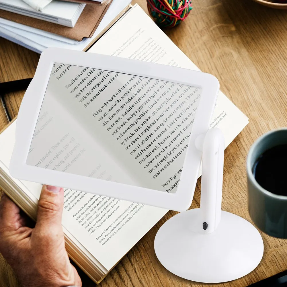 3X Large Full Page Magnifier Hands Free, 360° Rotatable Magnifying Glass with Light and Stand, Portable LED Magnifying Glass for Reading, Gifts for Seniors, Low Vision, Hands Free Reading White