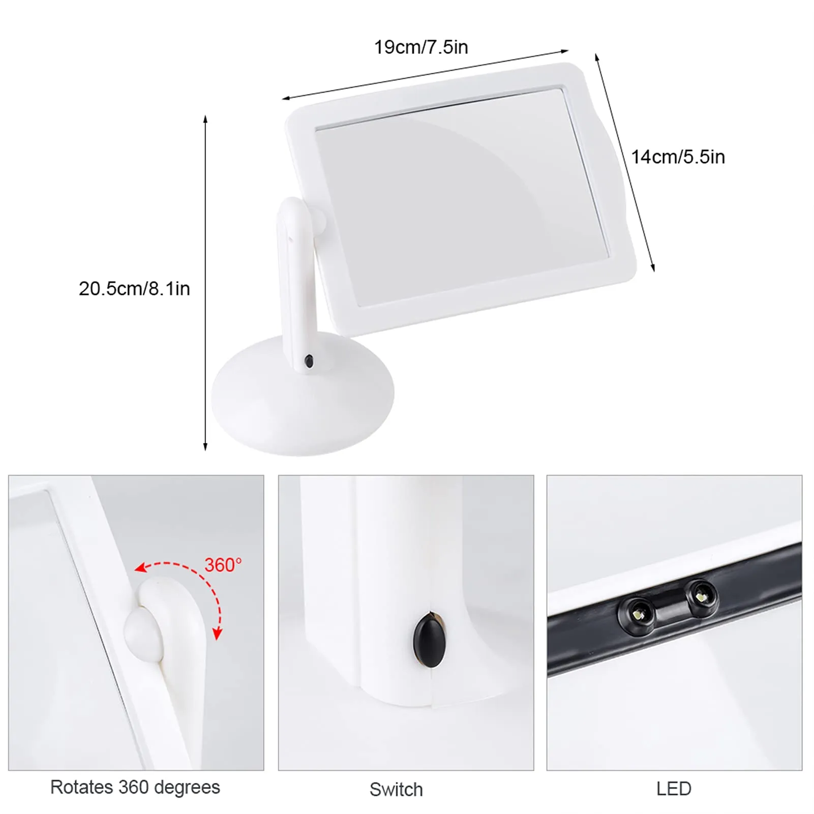3X Large Full Page Magnifier Hands Free, 360° Rotatable Magnifying Glass with Light and Stand, Portable LED Magnifying Glass for Reading, Gifts for Seniors, Low Vision, Hands Free Reading White
