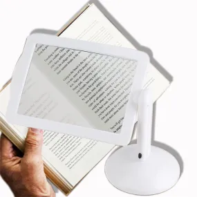 3X Large Full Page Magnifier Hands Free, 360° Rotatable Magnifying Glass with Light and Stand, Portable LED Magnifying Glass for Reading, Gifts for Seniors, Low Vision, Hands Free Reading White
