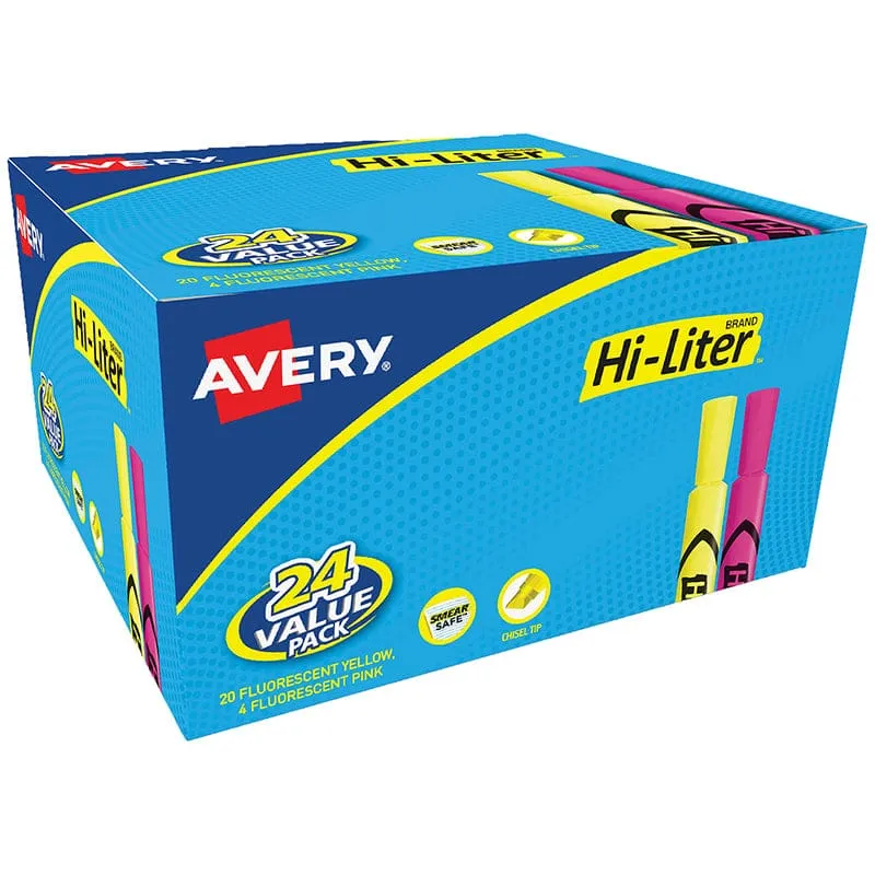4 Pink 20 Yellow Fluores Hi-Liters (Pack of 2)