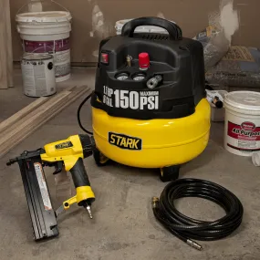 6 Gallons Air Compressor Brad Nailer Straight Nail Gun Staple Gun w/ Hose Bundle