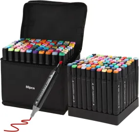 80 Colors Art Markers Pens, Dual Tips Alcohol Markers Set with Base, Permanent Sketch Markers Set for Kids Adults Painting, Coloring, Illustrations,Sketching.