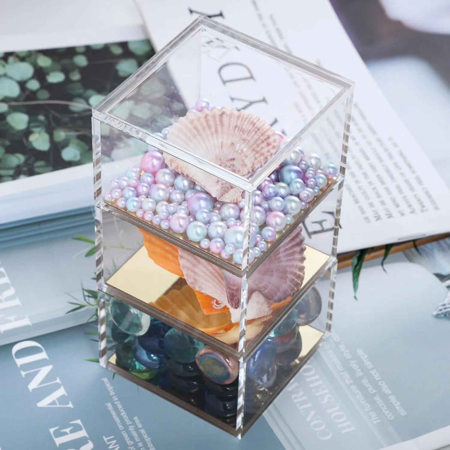 Acrylic Paper Clips Holder Set(Clear,Gold)