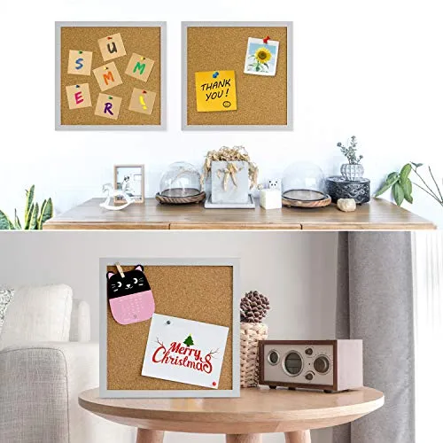 AkTop Cork Board Bulletin Board 12x12, White Framed Corkboard 4 Pack, Small Square Pin Board for Wall, Mini Thick Cork Tiles with 16 Push Pin Wood Clips for School, Home & Office