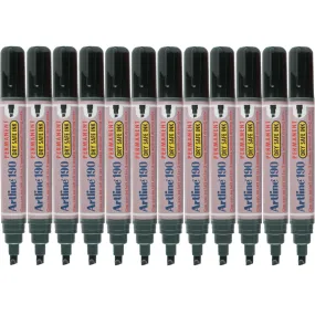 Artline 190 Permanent Marker 5mm Chisel Nib Black Box 12