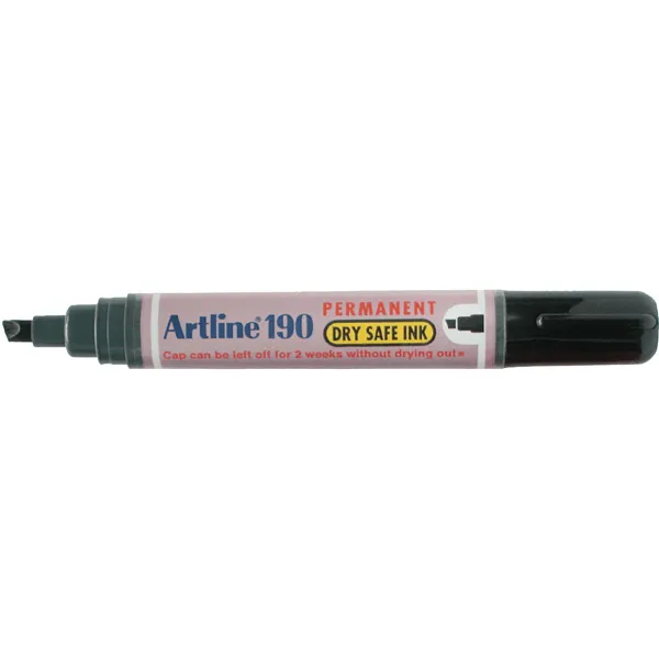 Artline 190 Permanent Marker 5mm Chisel Nib Black Box 12
