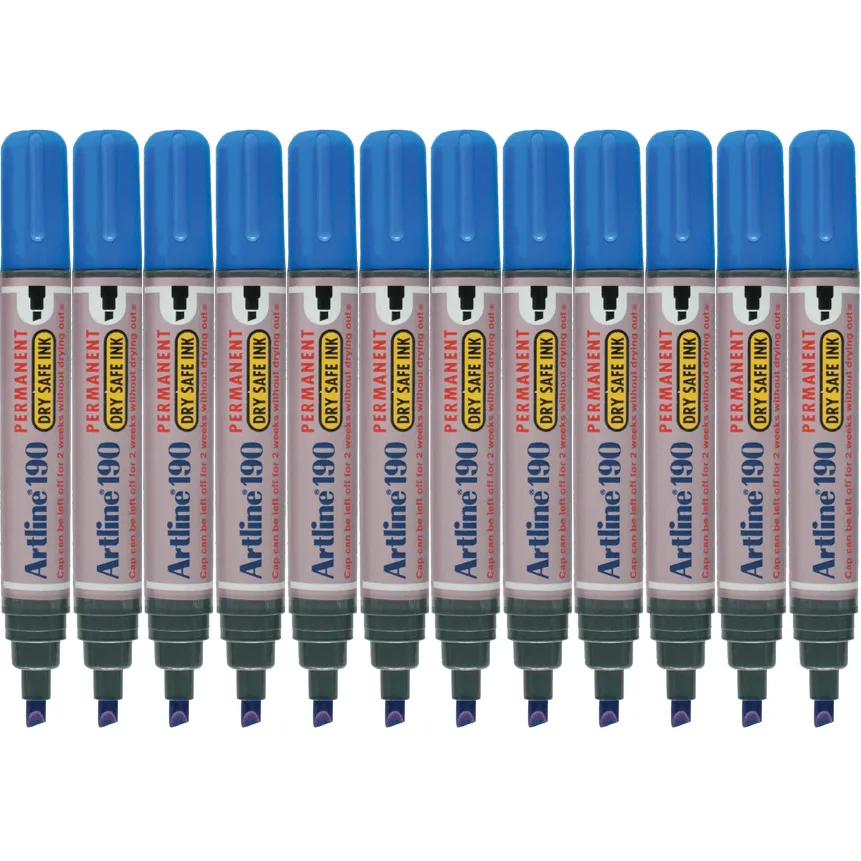 Artline 190 Permanent Marker 5mm Chisel Nib Blue Box 12