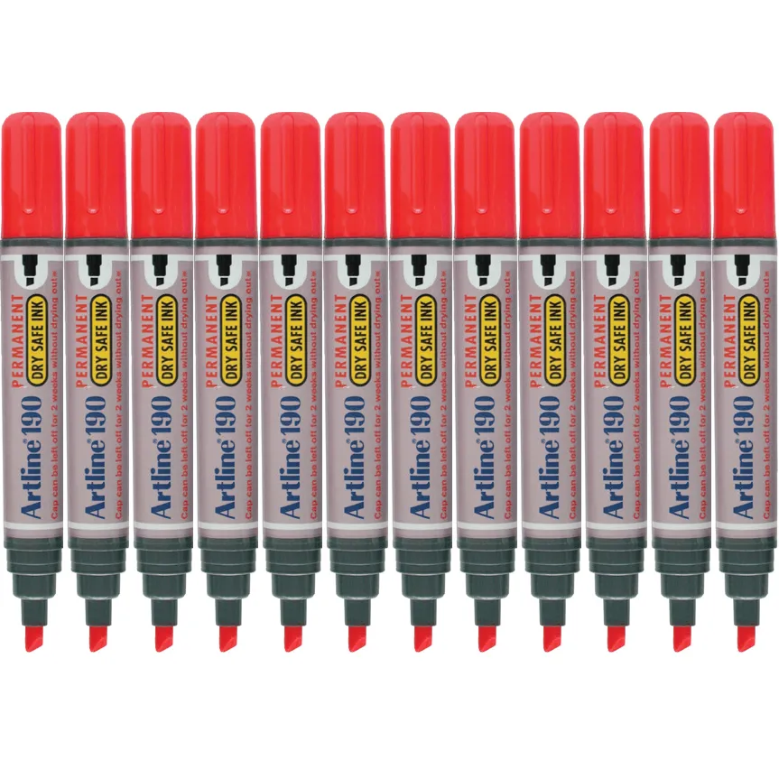 Artline 190 Permanent Marker 5mm Chisel Nib Red Box 12