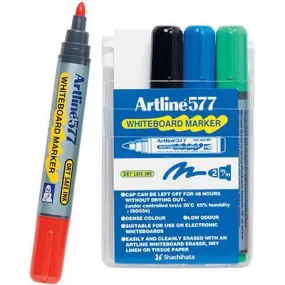 Artline 577 Whiteboard Marker 2Mm Bullet Assorted Wallet 4