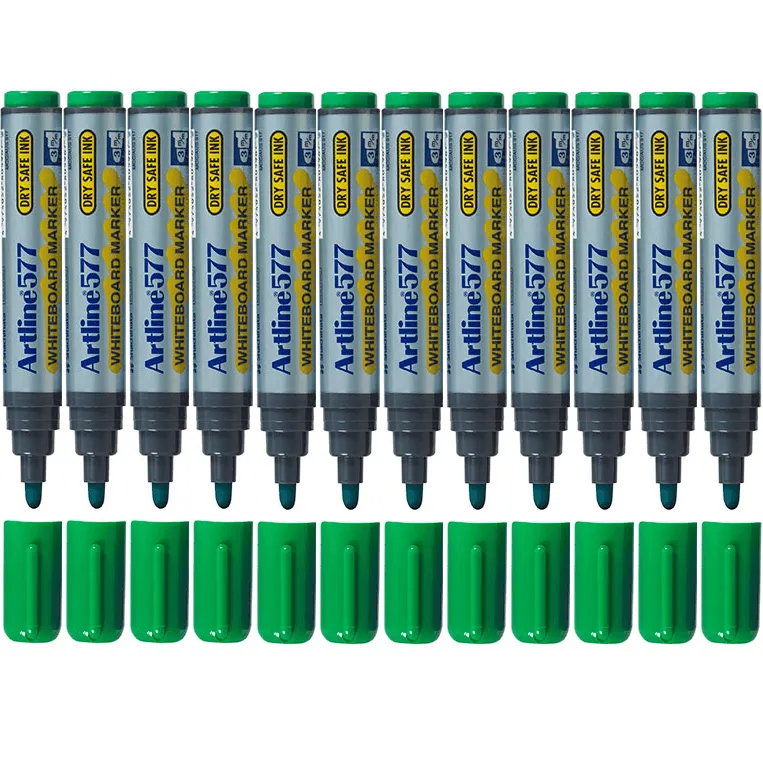 Artline 577 Whiteboard Marker 2mm Bullet Tip Green Box 12 Bulk