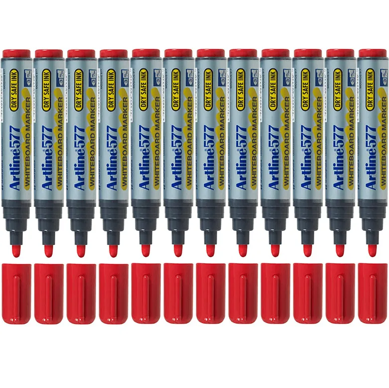 Artline 577 Whiteboard Marker 2mm Bullet Tip Red Box 12 Bulk