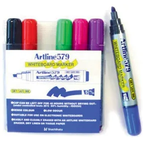 Artline 579 Whiteboard Marker 5Mm Chisel Assorted Wallet 6 Hangsell