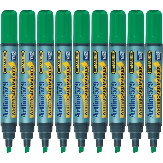 Artline 579 Whiteboard Marker 5mm Chisel Tip Green Box 9
