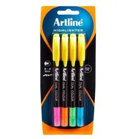 Artline Dual Nib Highlighter Assorted Pack 4