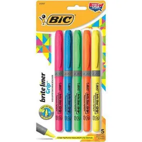 Bic Briteliner Grip Highlighter Pen Style Chisel Assorted Pack 5