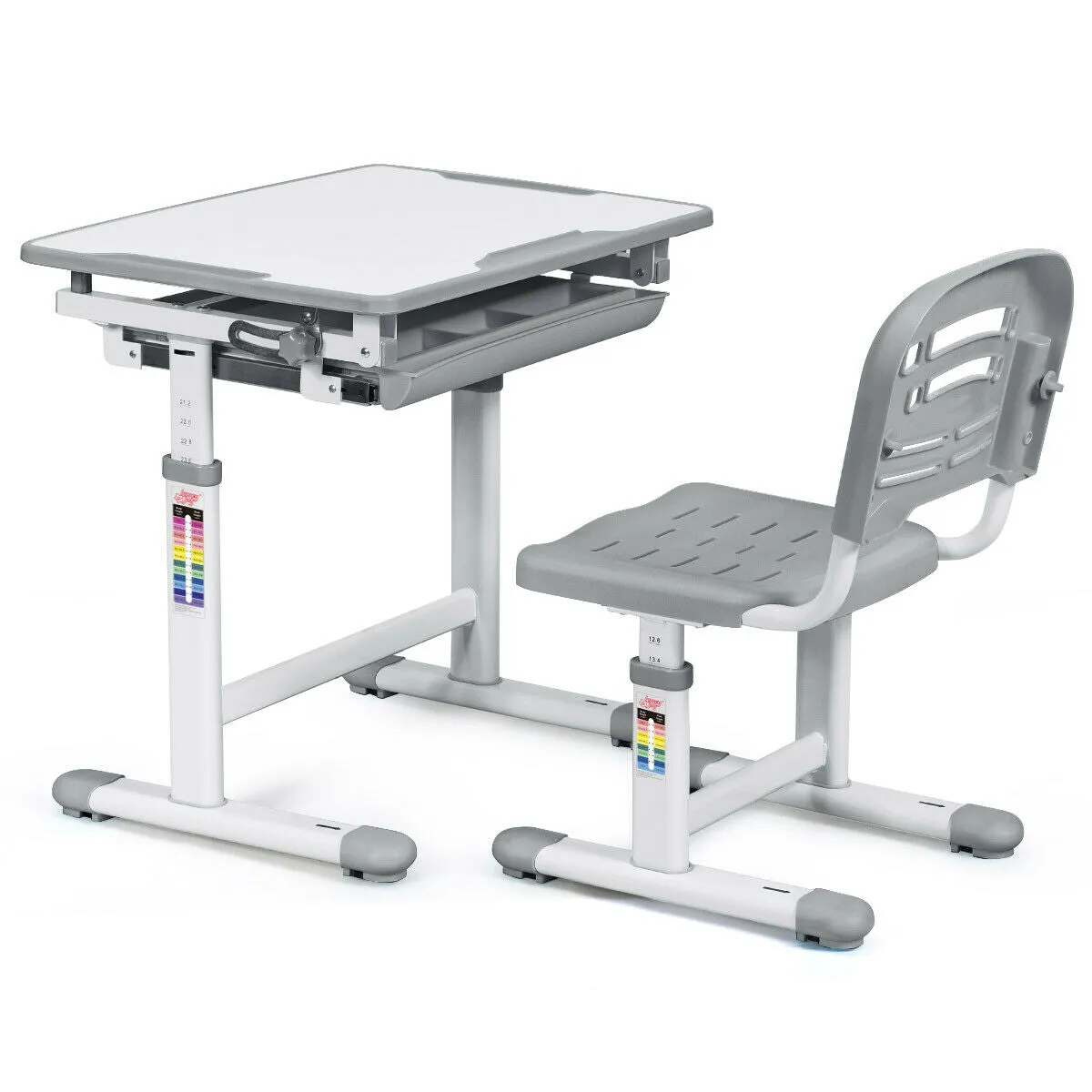 Children's Ergonomic Height Adjustable Study Desk and Chair-Grey