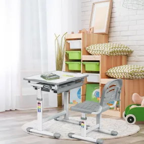 Children's Ergonomic Height Adjustable Study Desk and Chair-Grey