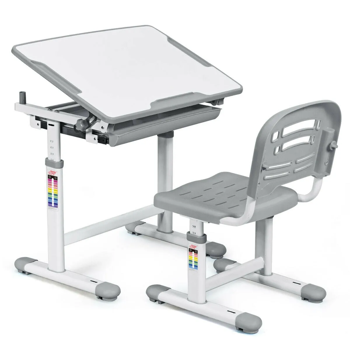 Children's Ergonomic Height Adjustable Study Desk and Chair-Grey