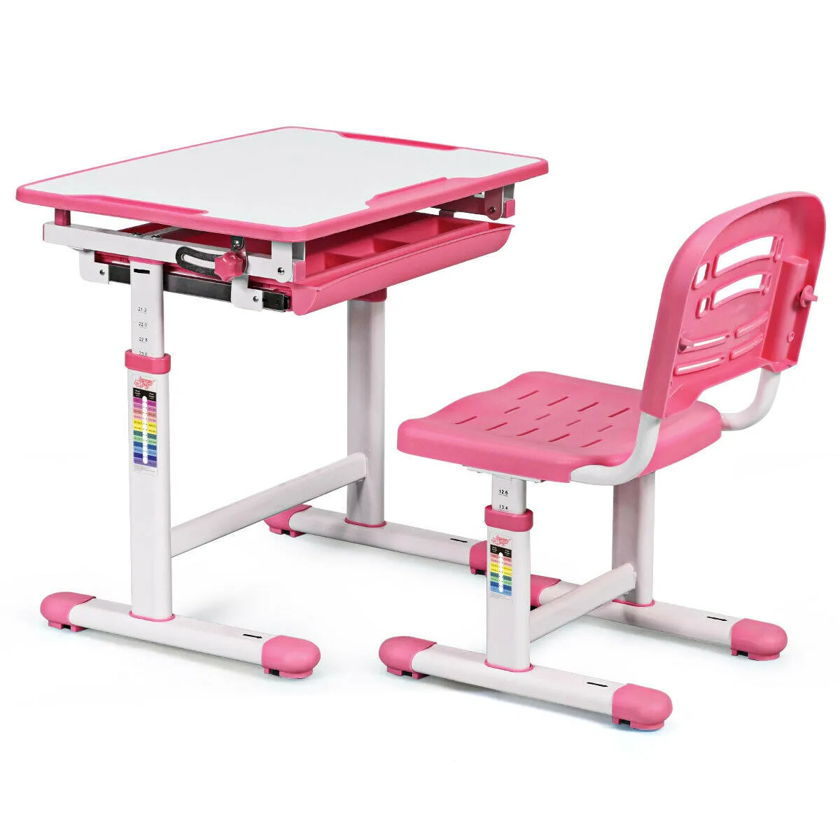 Children's Ergonomic Height Adjustable Study Desk and Chair-Pink