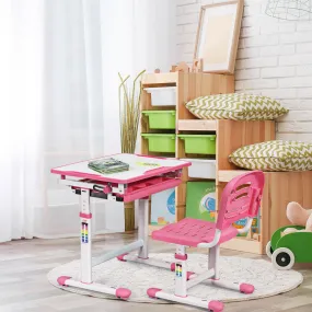 Children's Ergonomic Height Adjustable Study Desk and Chair-Pink