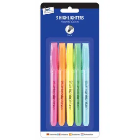 Chisel Tip Highlighter Pens - 5 Pack Bright Colours Vibrant Office School Supplies Fluorescent Markers