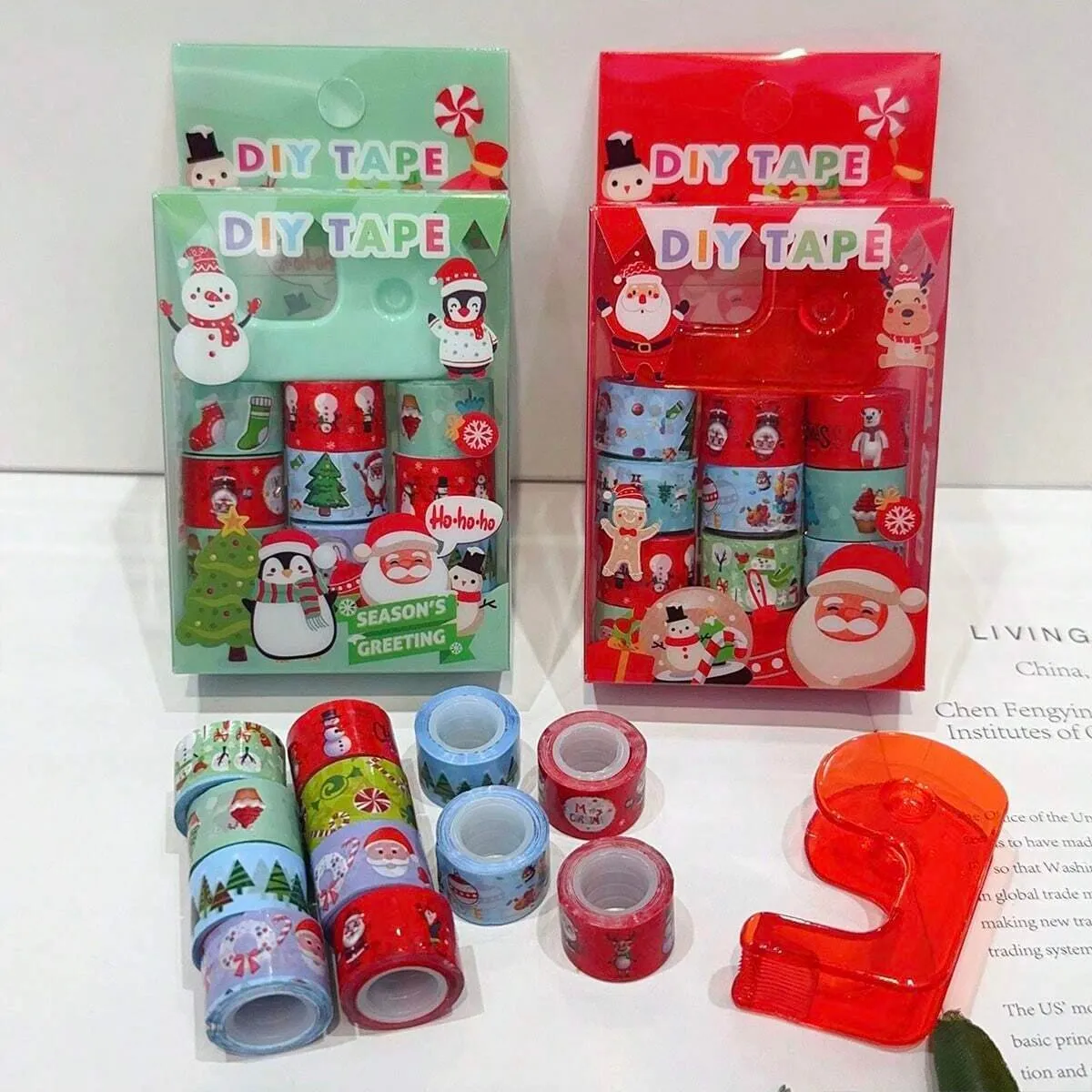 Christmas Theme Washi Sticker Tape Rolls with Dispenser