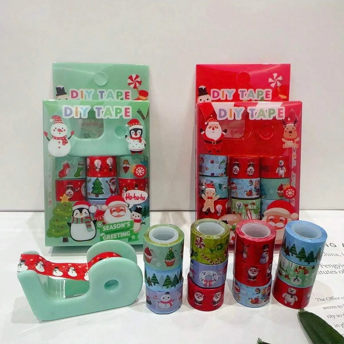 Christmas Theme Washi Sticker Tape Rolls with Dispenser