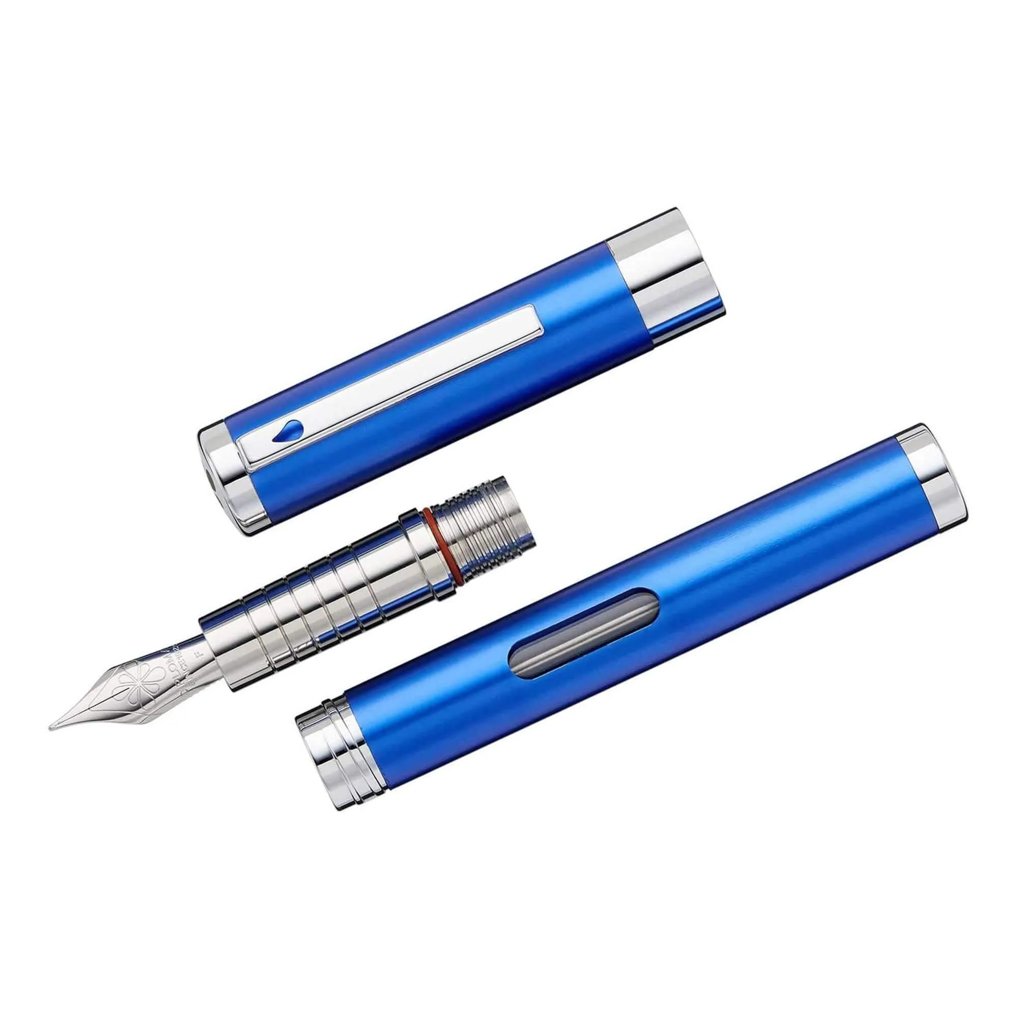 Diplomat Fountain Pen - Nexus Blue/Chrome Aluminum with Steel Fine Nib | D40503023