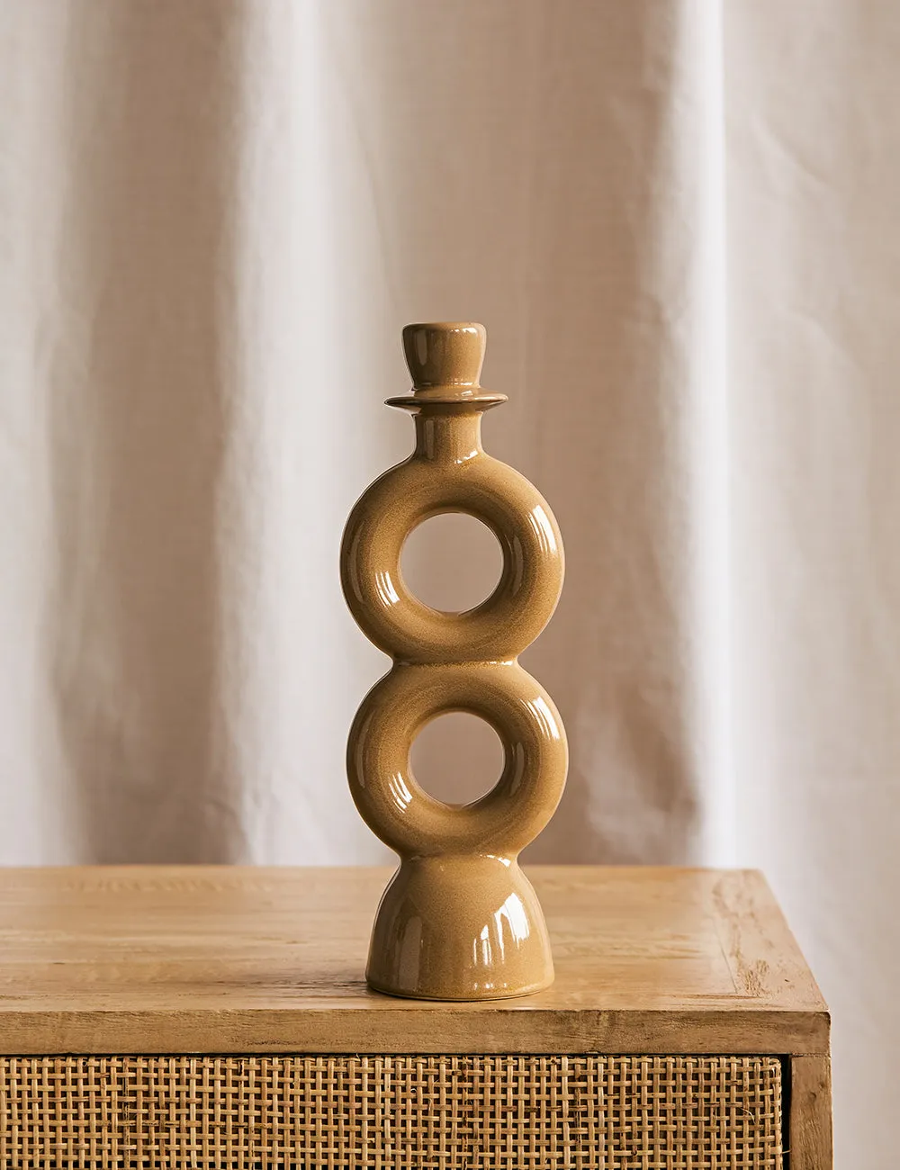 Double Circle Stoneware Candle Holder - Mustard