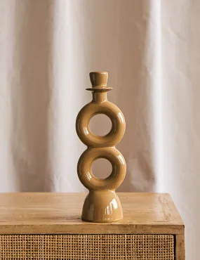 Double Circle Stoneware Candle Holder - Mustard