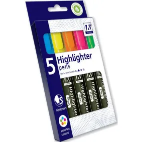 Highlighters - 5 Pack Bright Pens Vibrant Fluorescent Ink Highlighting Colour-Coding Documents