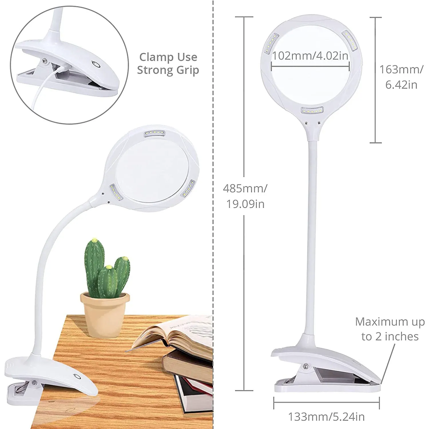 HOMGEN Hands Free Magnifier Lamp Rechargeable