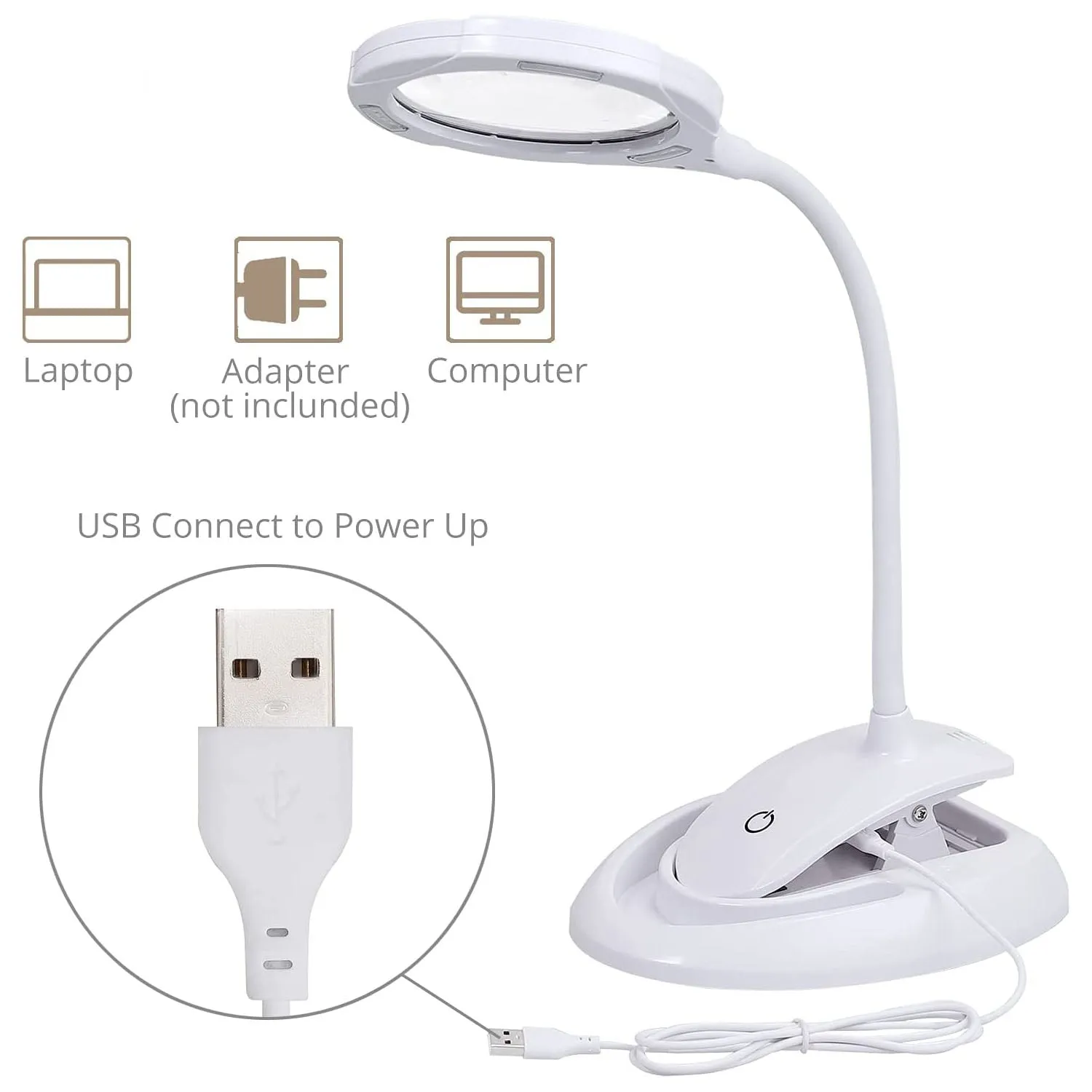 HOMGEN Hands Free Magnifier Lamp Rechargeable