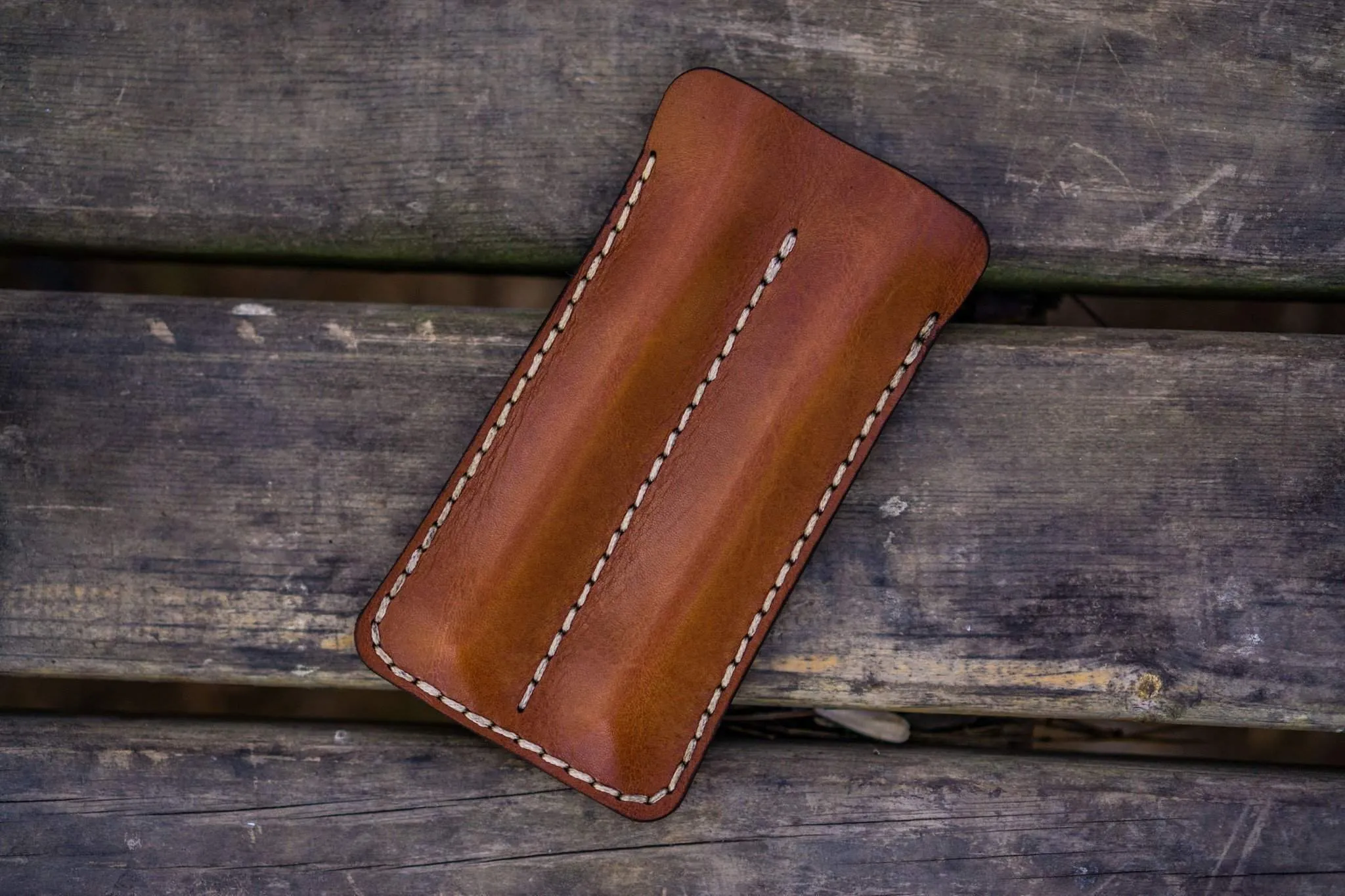 Leather Double Fountain Pen Case / Pen Sleeve - Brown