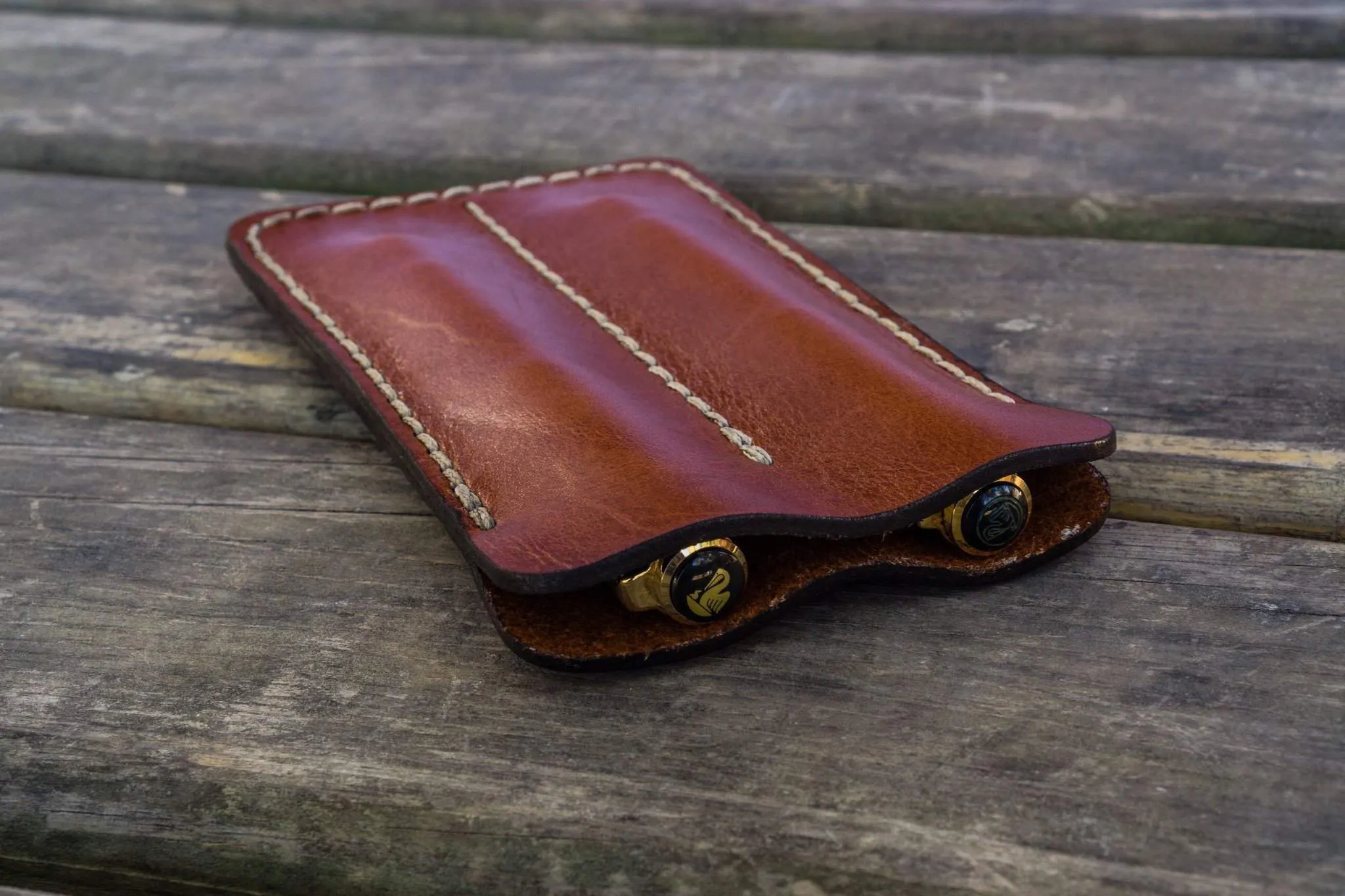Leather Double Fountain Pen Case / Pen Sleeve - Brown