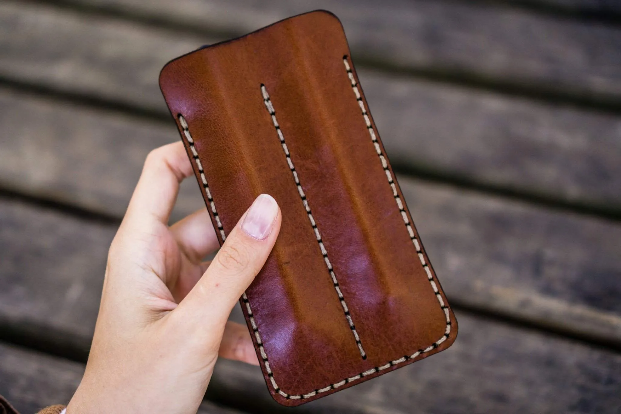 Leather Double Fountain Pen Case / Pen Sleeve - Brown