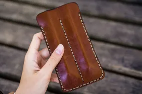Leather Double Fountain Pen Case / Pen Sleeve - Brown