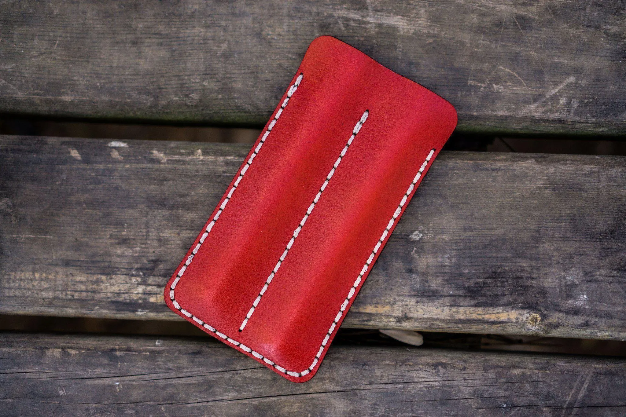 Leather Double Fountain Pen Case / Pen Sleeve - Red