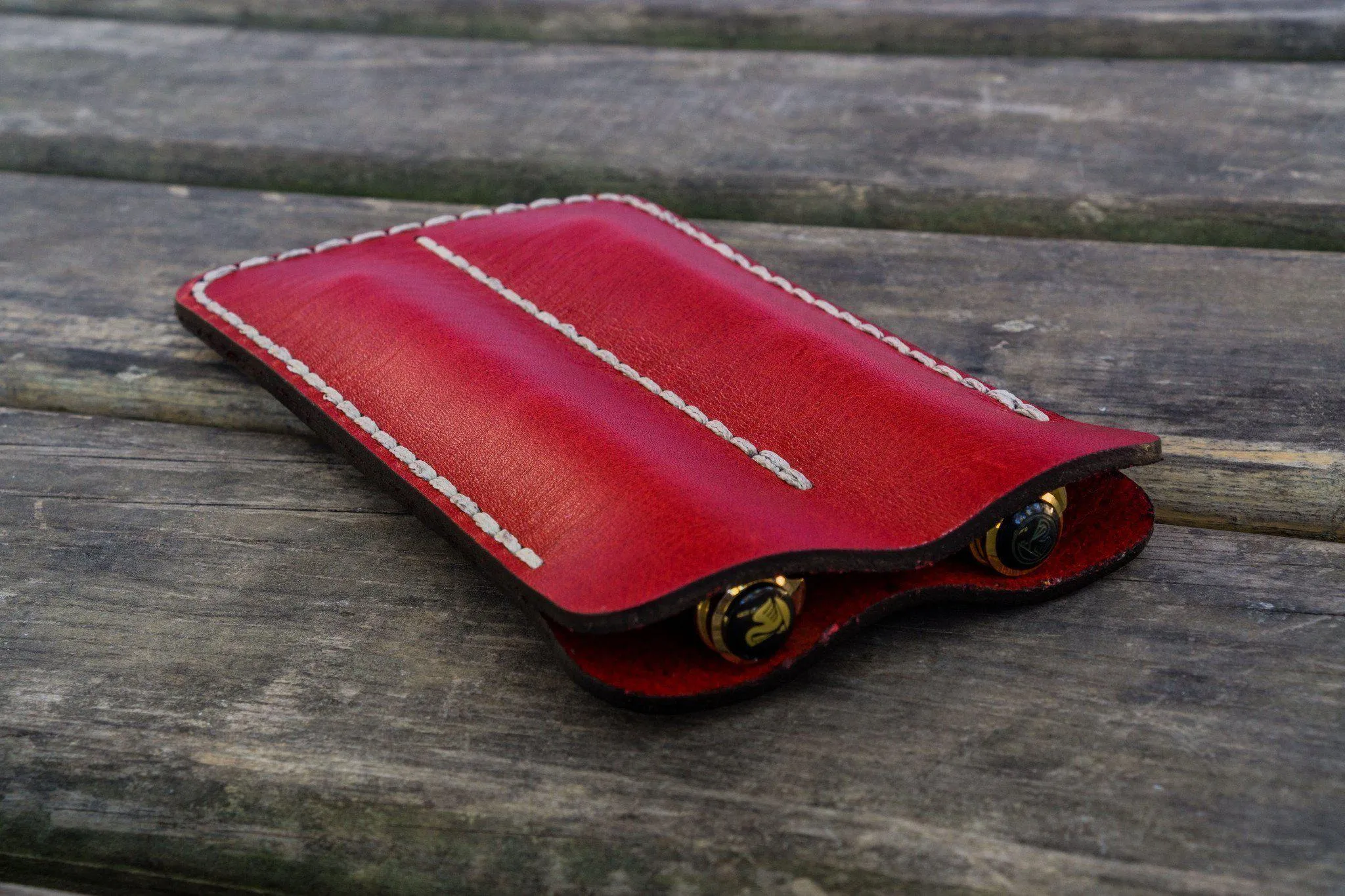 Leather Double Fountain Pen Case / Pen Sleeve - Red