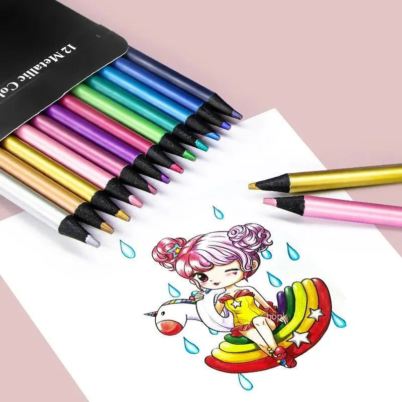 Metallic Artistic Pencils Set: 12 Vivid Shades for Creative Work