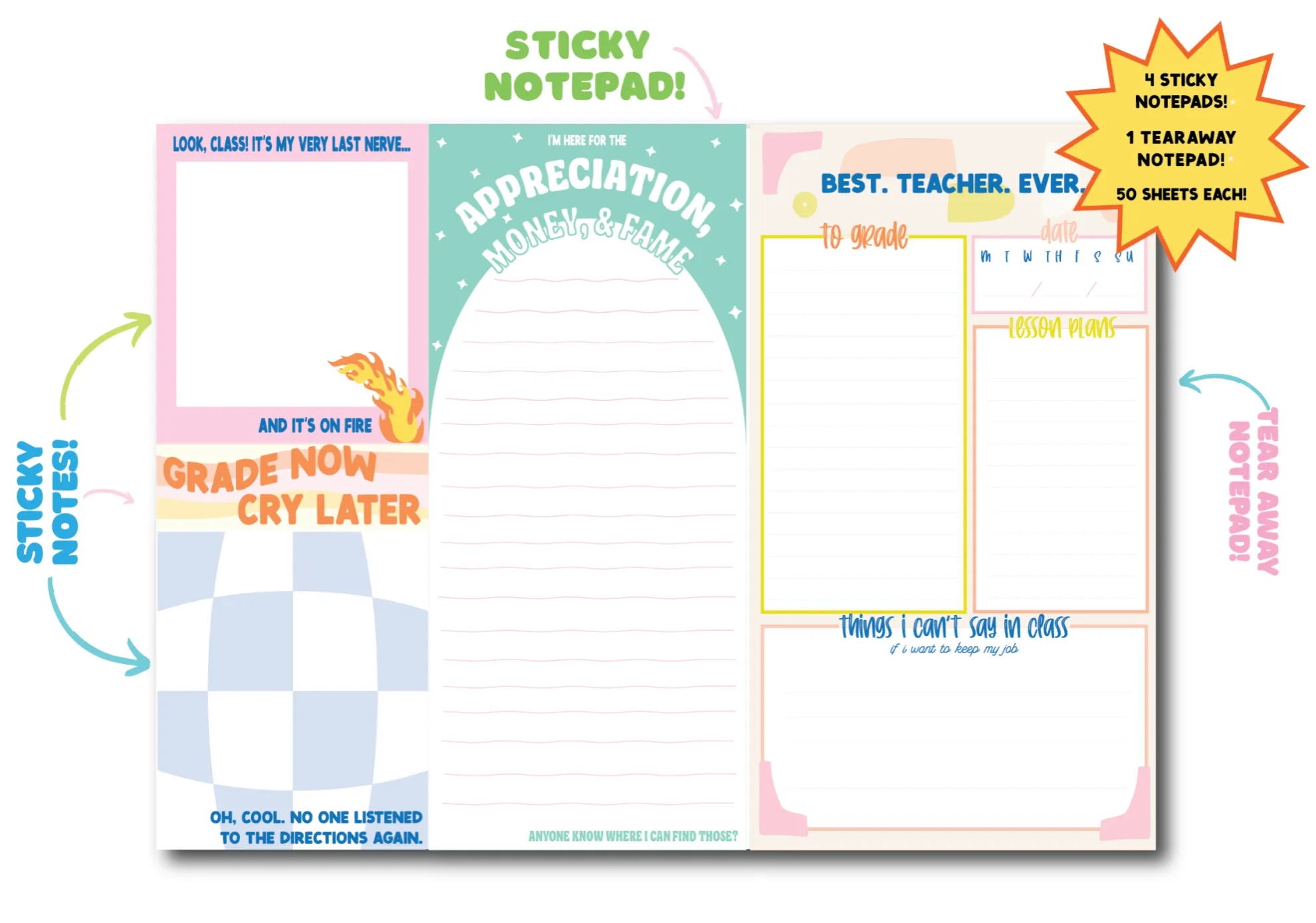 Mixed Size Notepad Set - Teachers