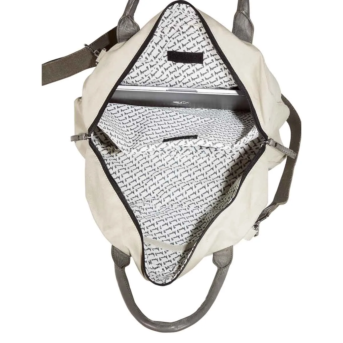 Mona B - Ice Grey 100% Cotton Canvas Messenger Crossbody Laptop Bag for Upto 14" Laptop/Mac Book/Tablet with Stylish Design for Men and Women